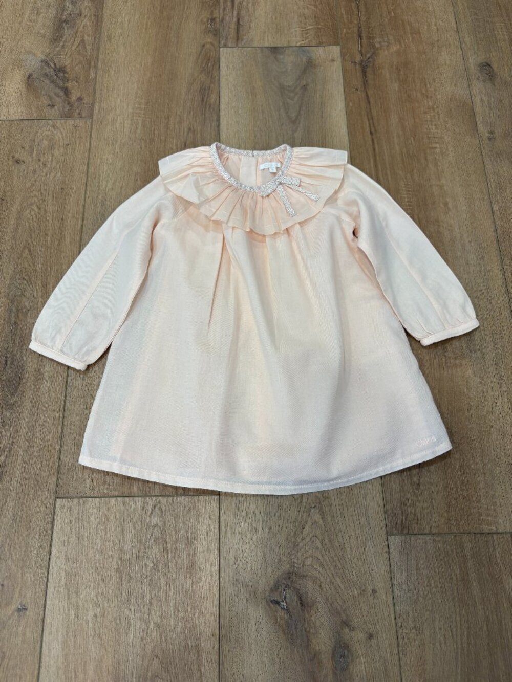 🌟 CHLOE 🌟 GIRLS LONG SLEEVE COTTON RUFFLE BOW DRESS PINK SZ 2